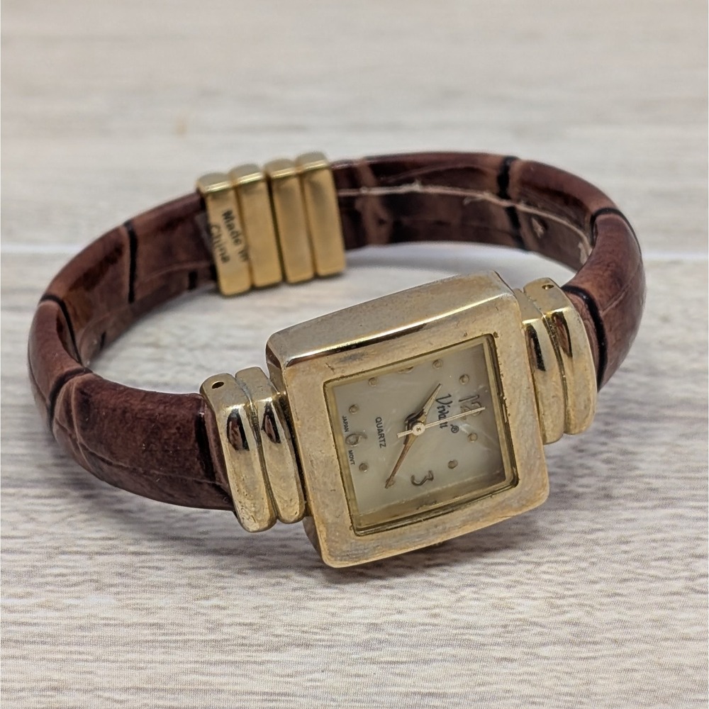 Vivani Quartz Women's Watch Gold Tone Square Case Japan Movt Vintage Untested
